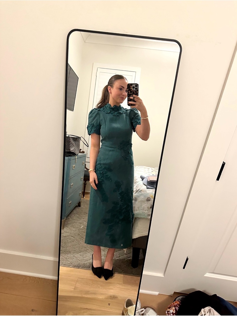 ANTONIO MELANI Green Floral-Appliqué Midi Dress - Picture 4 of 4